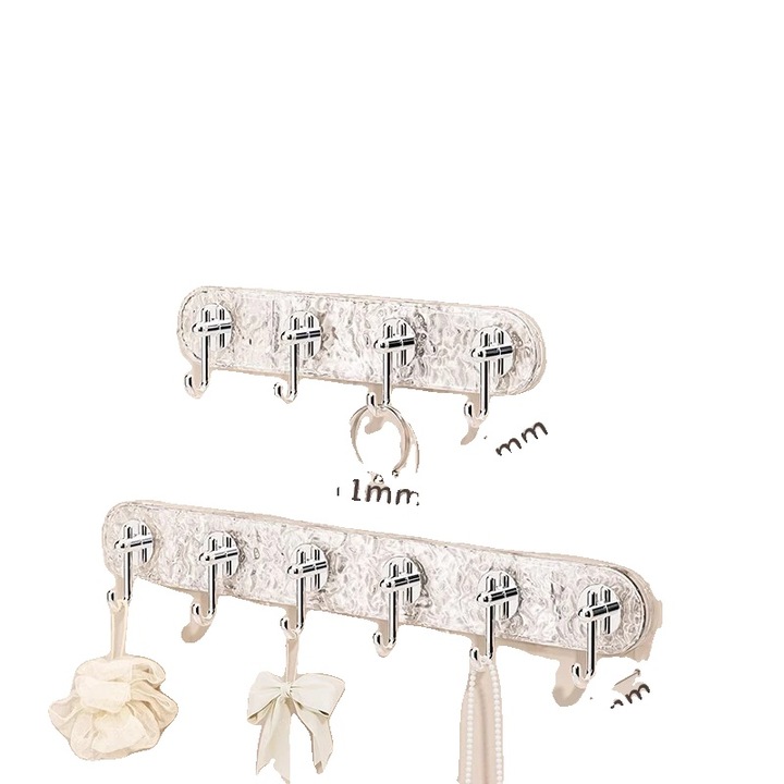 Suport pentru perete, 6 carlige, adeziv fara daune, alb, 4 A 6M