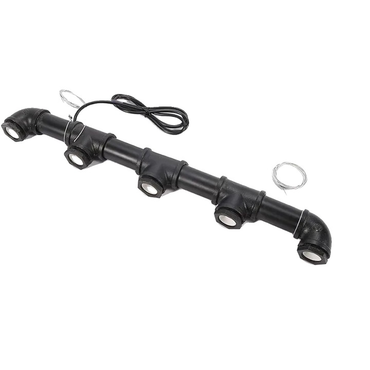 Lustra pendul neagră, design industrial vintage, 5 lumini, înălțime ajustabilă