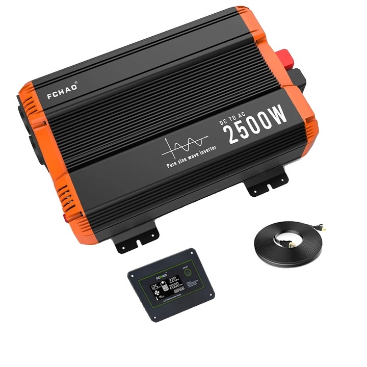 Inverter auto 2500W, 12V, 220-240V, 50Hz, display LCD, protectie la suprasarcina, set compact