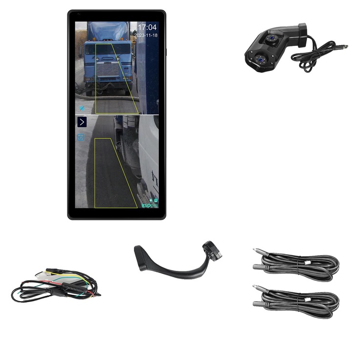 Sistem camera auto DVR cu 2 camere, viziune nocturna, pentru zona orba dreapta, 10.36 inch, impermeabil IP68