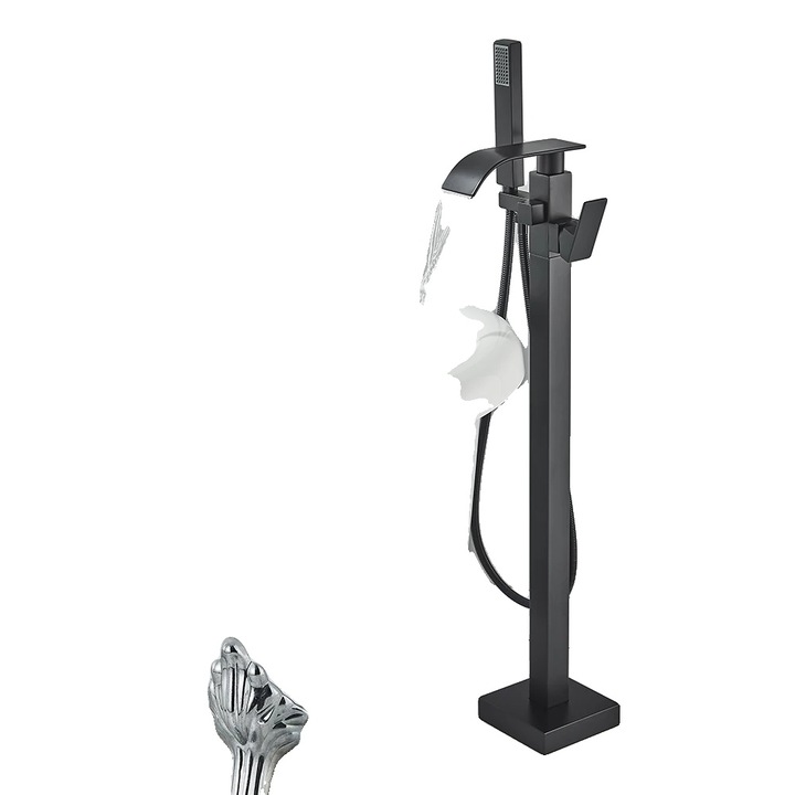 Szaniter csaptelep kádhoz és zuhanyhoz, padlóra szerelhető, kétkaros, matt fekete