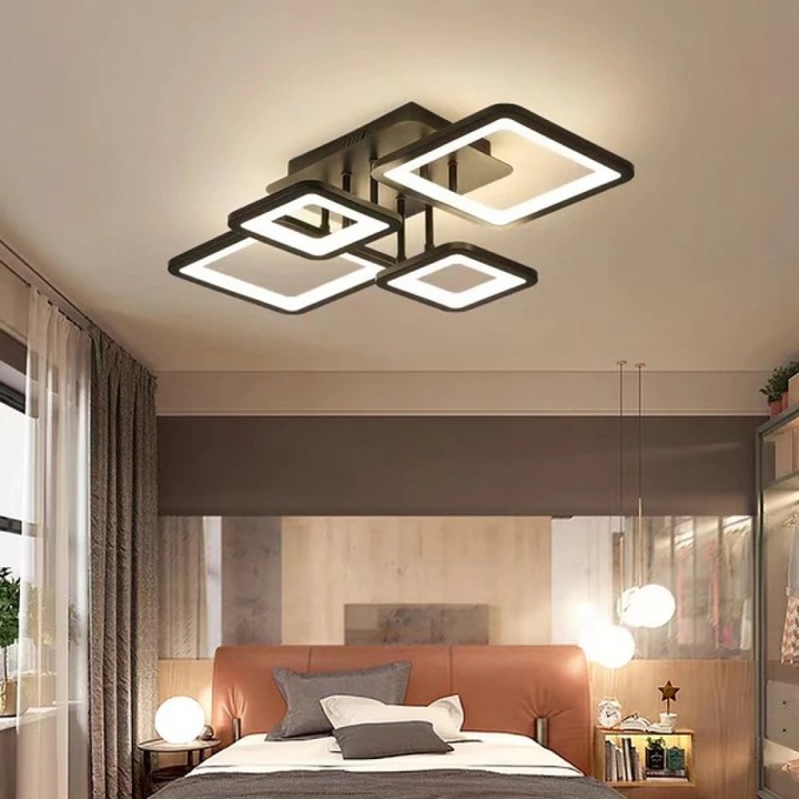 Lustra LED Elit'S Esn K002-2+2 r, telecomandă, 4 surse, negru, 65x45x15cm, 128W