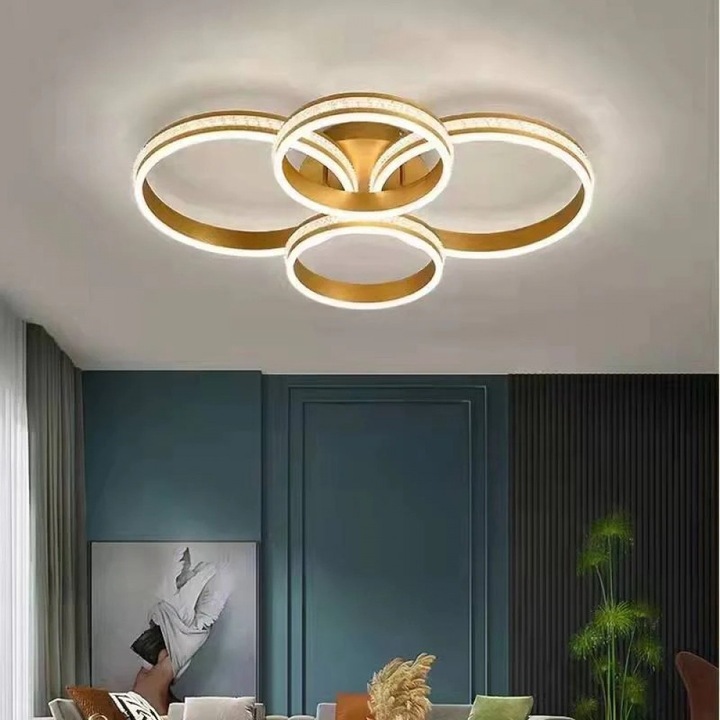 Lustra LED Cu Telecomanda, Elit's EsnF2332/2+2r, Intensitate Reglabila, 340W, Gold