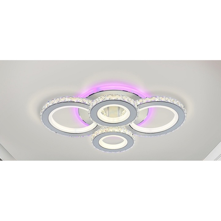 Lustra LED Elit'S Cristal 4 surse, telecomanda, alb, 50x50x10cm