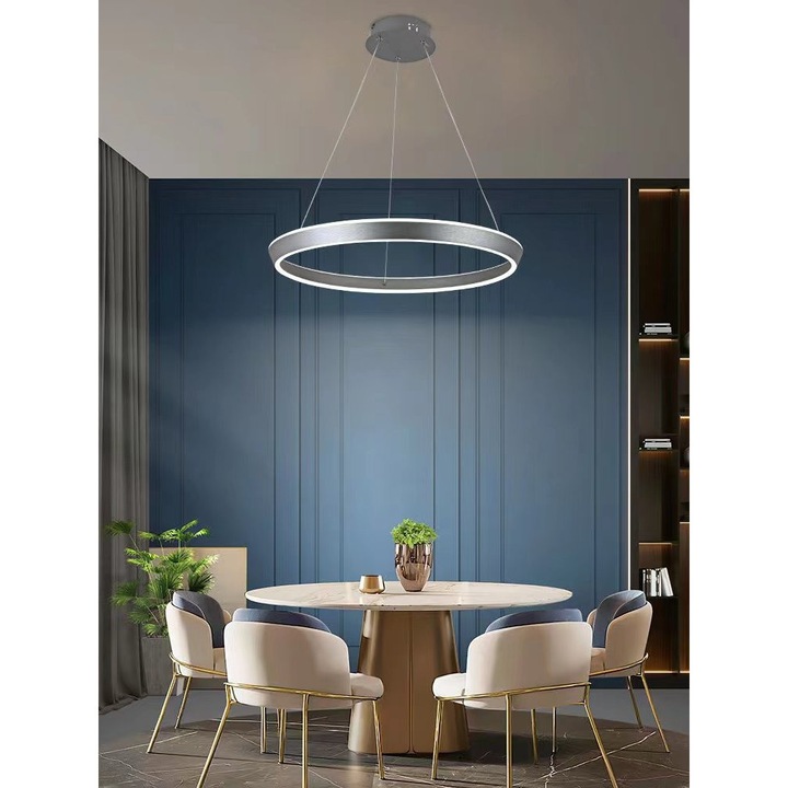 Lustra, Elit'S, 160 W, cu telecomanda, inaltime reglabila, gri, 60 cm