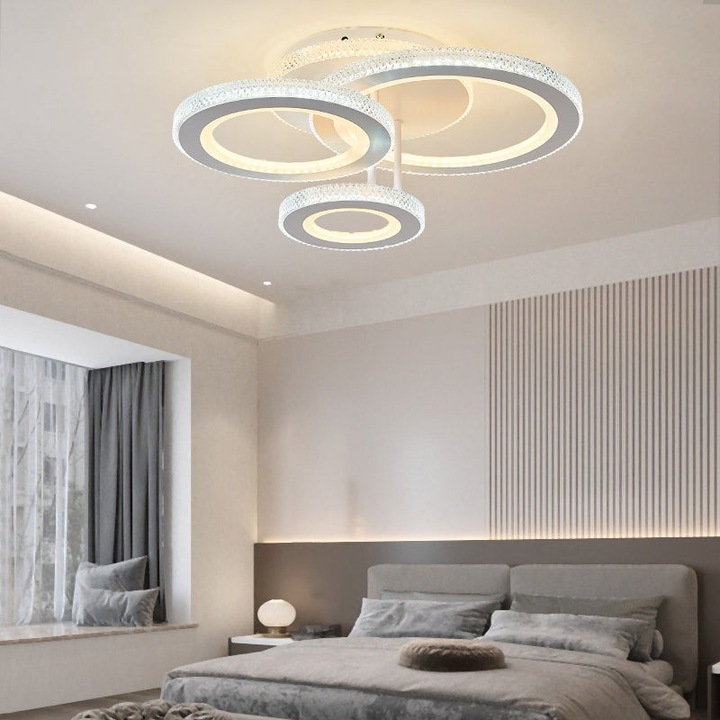 Lustra LED Elit'S cu Telecomanda, 7 Surse Iluminare, Alb, 50x40x15cm