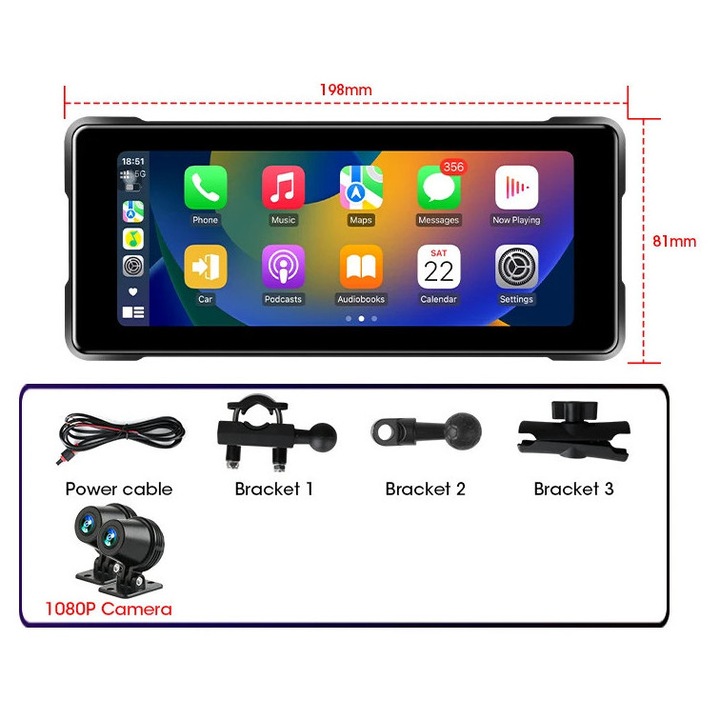 Display Navigatie GPS, 6.86 inch, Rezolutie HD, Waterproof IP67, 128 GB memorie externa