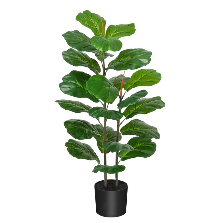 Planta artificiala Fiddle Leaf Fig, design realist, verde, 99x15cm, set 1 bucata
