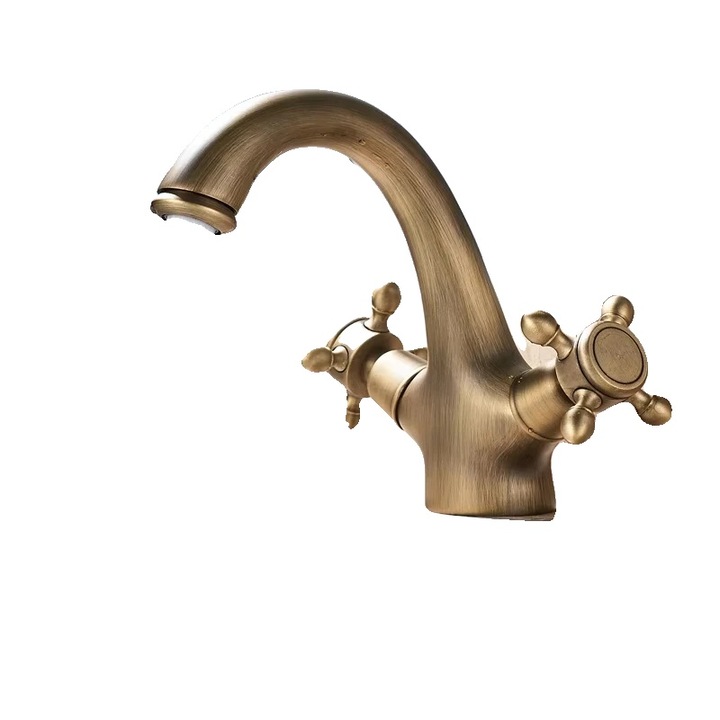 Szaniter csaptelep, mosogatópultra szerelhető, 2 karos, antik bronz