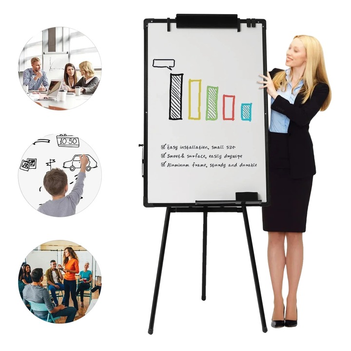 Флипчарт, 61x91.4см, регулируема височина 0.97-1.58м, писана повърхност, комплект