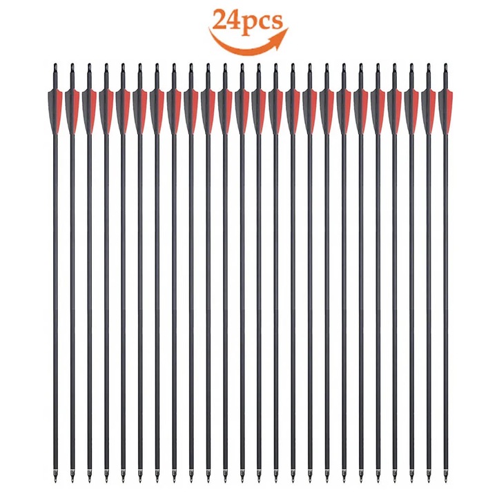 Sageti din carbon, 31.5 inci, pene TPU, set 24 bucati, rosu-negru