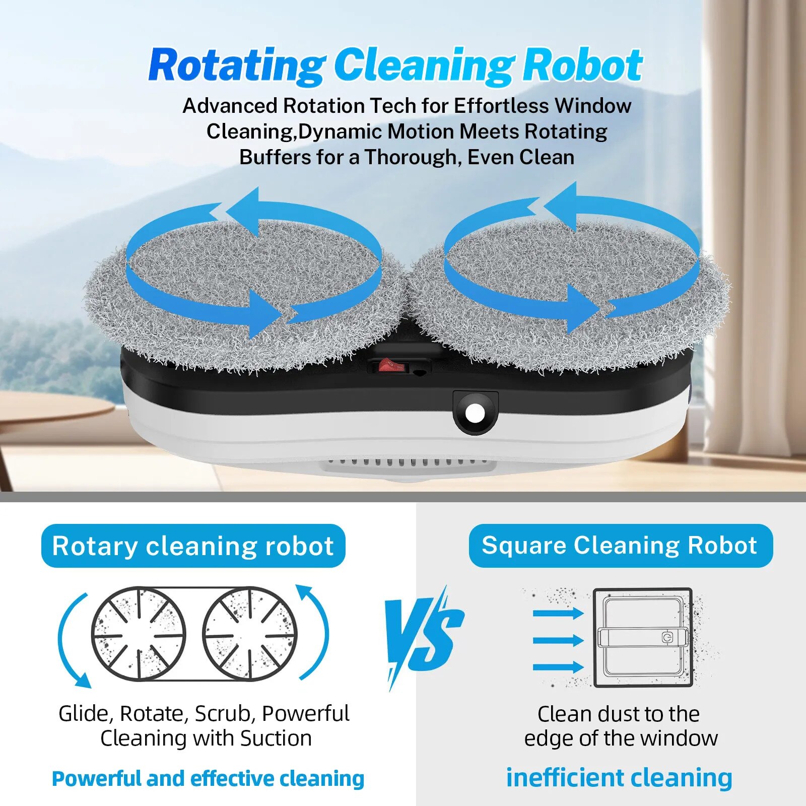 Robot de curatat ferestre, putere de aspiratie 2700Pa, control de la distanta, design ultra-subtire, moduri de curatare manual/automata