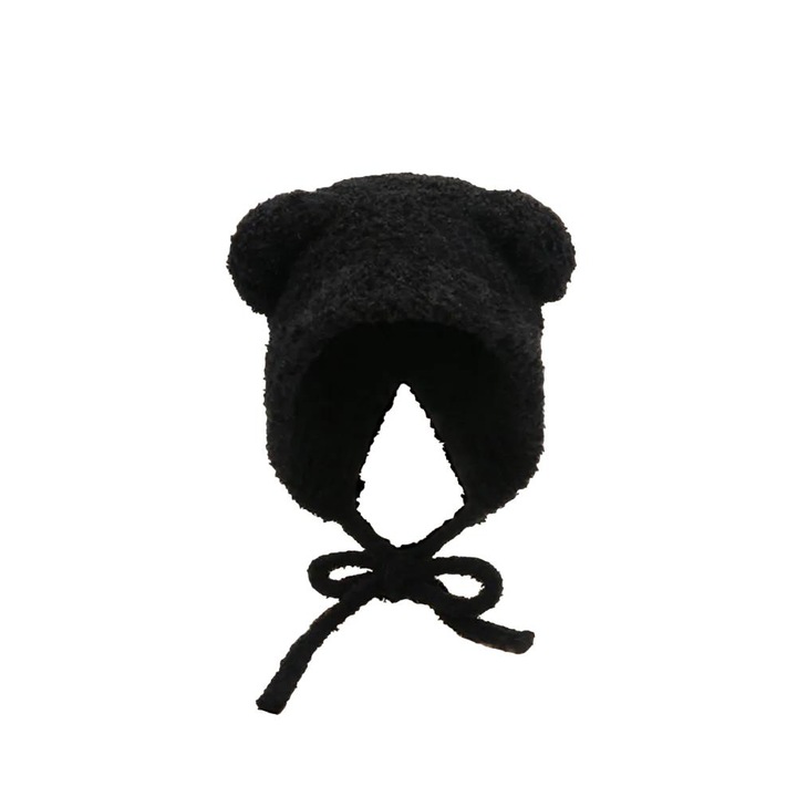 Caciula cu urechi de urs, neagra, unisex, marime unica