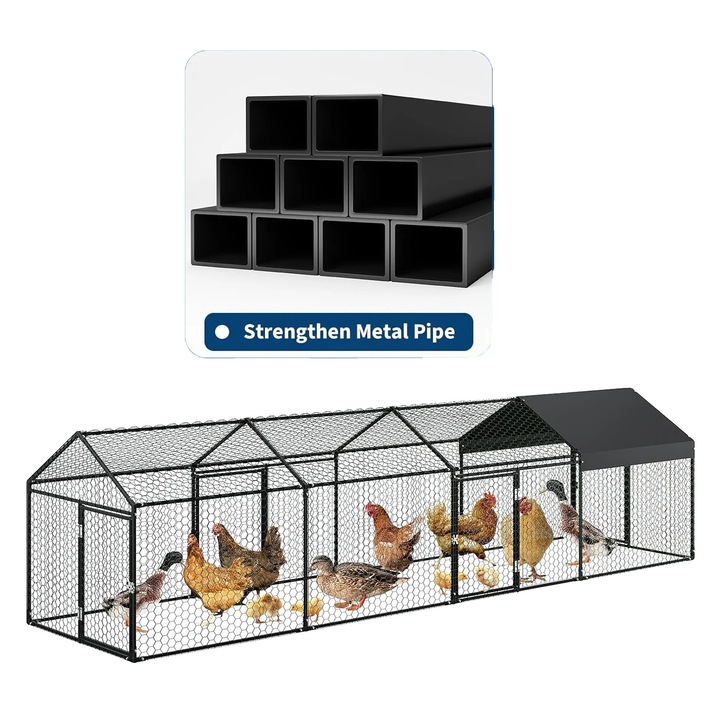 Custi pentru pasari, metal, acoperis rezistent la intemperii, negru, 400x100x100cm