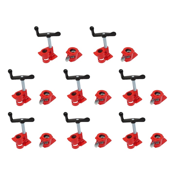 Set cleme pentru tevi, 8 piese, constructie din fier, design compact, capacitate de prindere 3/4 inch