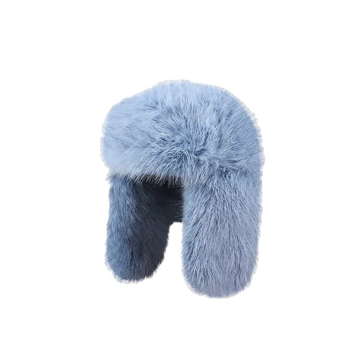 Caciula bomber, design unisex, culoare albastra, dimensiune universala