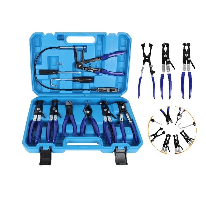 Set de clesti pentru furtunuri, diverse lungimi, mecanism de blocare cu ratchet, otel