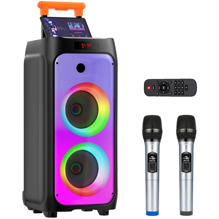Караоке машина, двойни субуфери, Bluetooth свързаност, черна, преносими размери