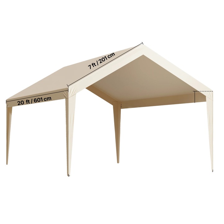 Copertina pentru carport, 12x20ft, bej, rezistenta la UV, montare usoara