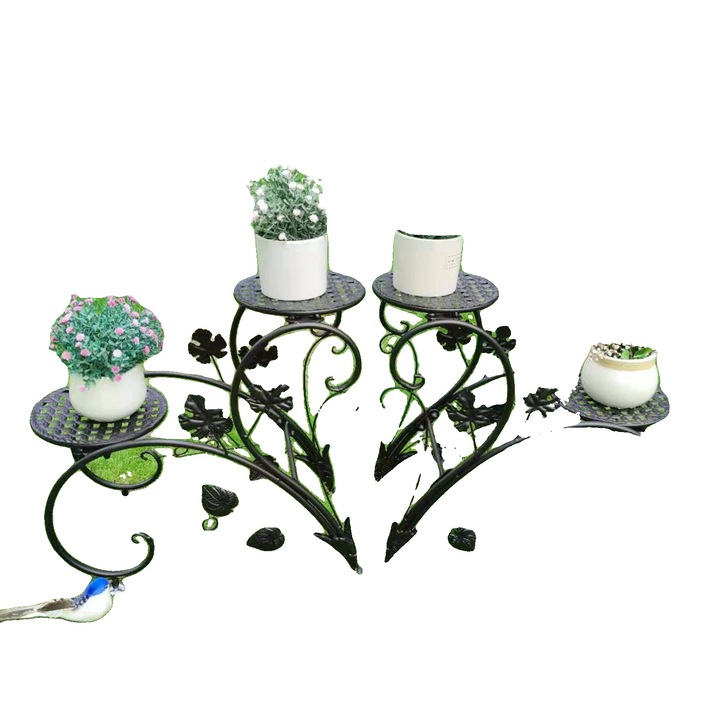 Suport pentru plante, 4 etaje, utilizare interioara si exterioara, negru, 60x56x8cm