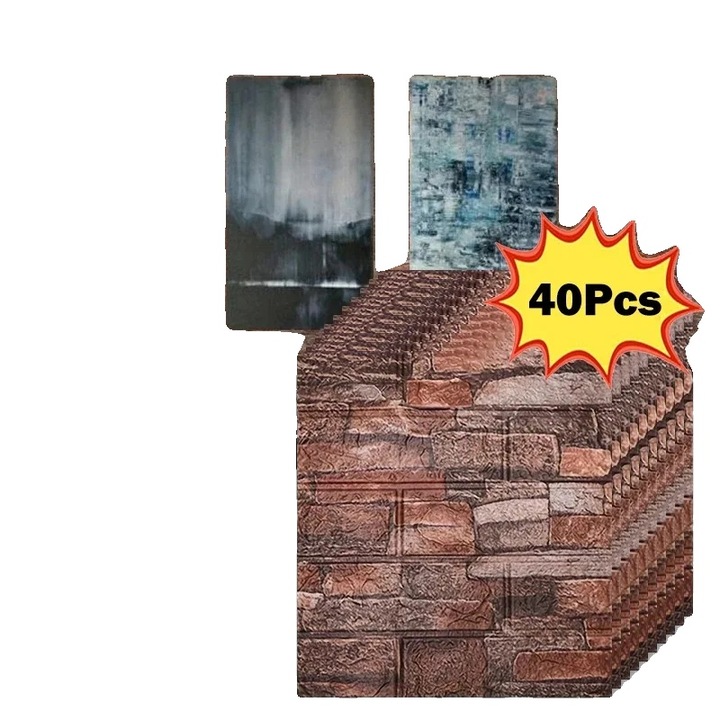 Retró narancssárga öntapadós tapéta, 40 darab, 38,5x35 cm, 3D texturált design, vízálló