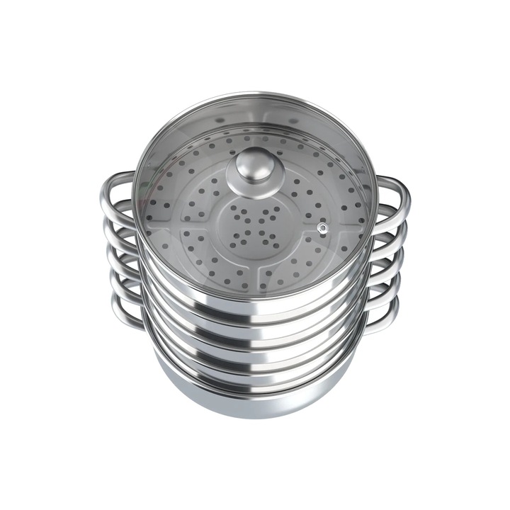 Steamer 5 nivele, inox, capac din sticla, 30x30cm