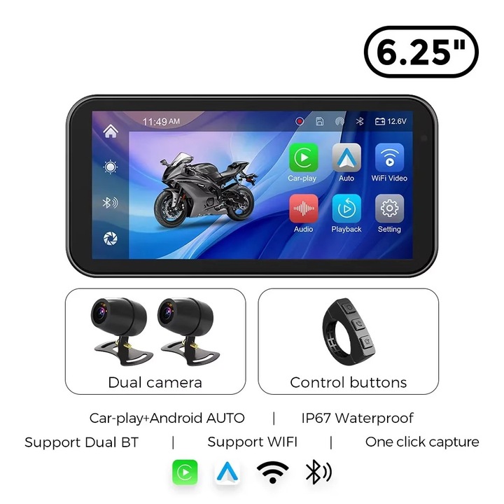 GPS pentru motociclete, IP67 rezistent la apa, conectivitate wireless, 6.25 inch, model SS-MTF3-OM