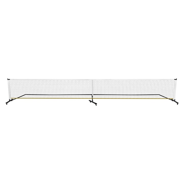 Plasa de pickleball, Set de plasa portabil, 6 roti pivotante, Geanta de transport, Curea reglabila, Tevi Ø 2, 5 cm, Alb