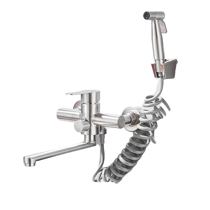 Fali csaptelep, kihúzható kifolyóval, nikkel, 1 fogantyú, 2 szerelőnyílás