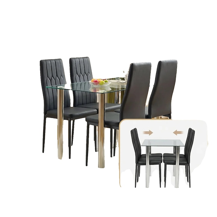 Set de 4 scaune, design modern, functionalitate economisitoare de spatiu, negru, 97x41x41cm
