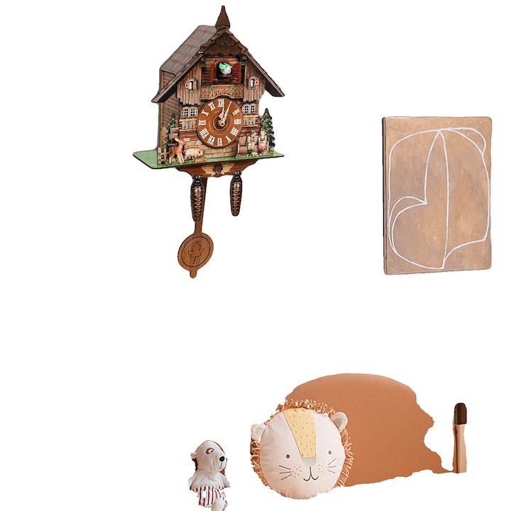 Dekoratív kakukkos óra, hagyományos design, óránkénti csengő, többszínű, falra szerelhető