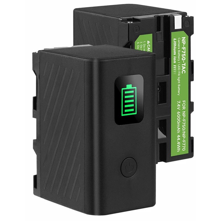 F750 akkumulátor készlet, nagy kapacitású, USB töltés, 57x70x38mm, 6000mAh