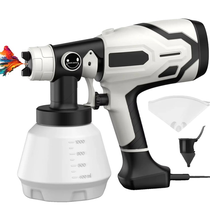 Pistol de vopsit, 5 duze din alama, tehnologie HVLP, alb