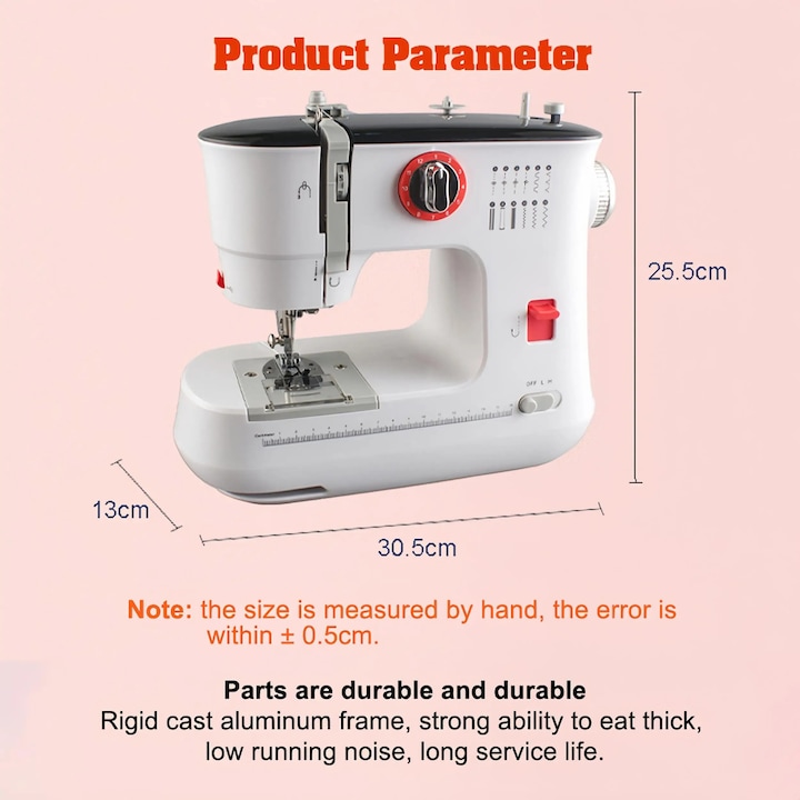 Masina de cusut electrica, design portabil, 12 optiuni de cusaturi, alba
