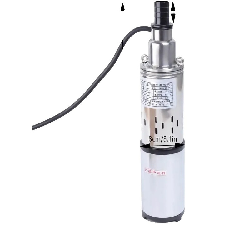 Pompa de apa solara, 48V, argintie, capacitate de ridicare 196.85ft, debit 4.23 gal/min