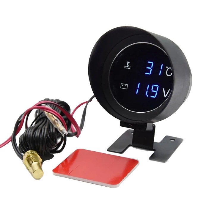 Digitális hőmérő és voltmérő, riasztóval, 12V/24V, 9V-36V, 0-110°C