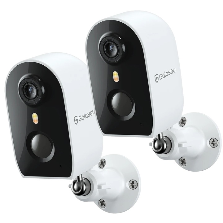 Външна камера за наблюдение, 2MP, безжична, комплект от 2 броя, водоустойчива, двупосочно аудио