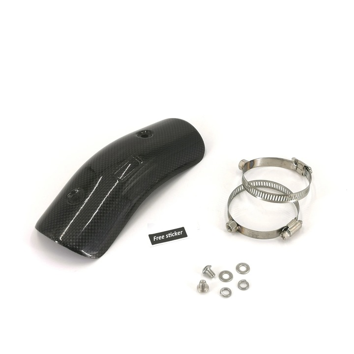 Protector pentru teava de esapament motocicleta, Carbon/Inox, montare usoara, dimensiune universala