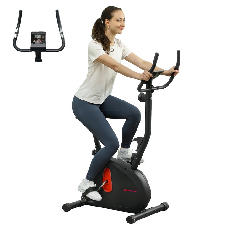 Bicicleta fitness, rezistenta magnetica ajustabila, ecran LCD, neagra, 88x50.5x131.5cm