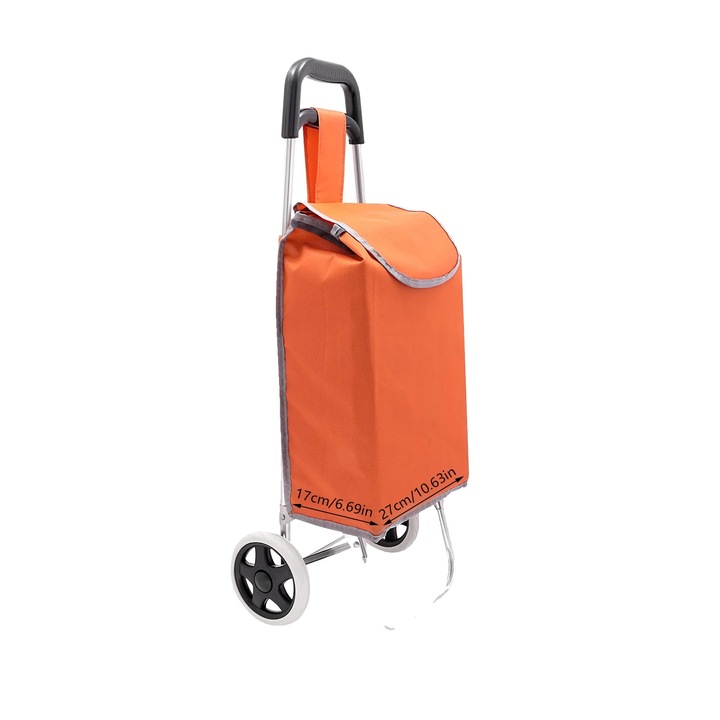 Carucior de cumparaturi, portabil, pliabil, portocalie, 2 roti, 25 kg, 87x35x8cm