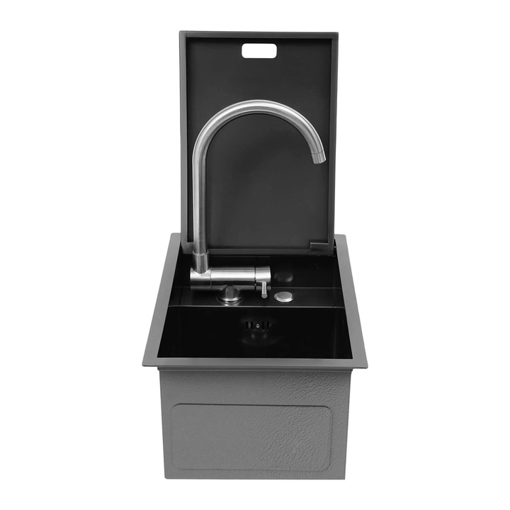 Chiuvetă din inox 304, dreptunghiulară, gri deschis, 440x320x210mm, montaj pe blat, cu baterie inclusă