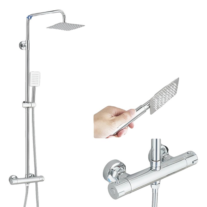 Baterie sanitara termostatica, duala, control auto-termostat, crom, montare pe perete