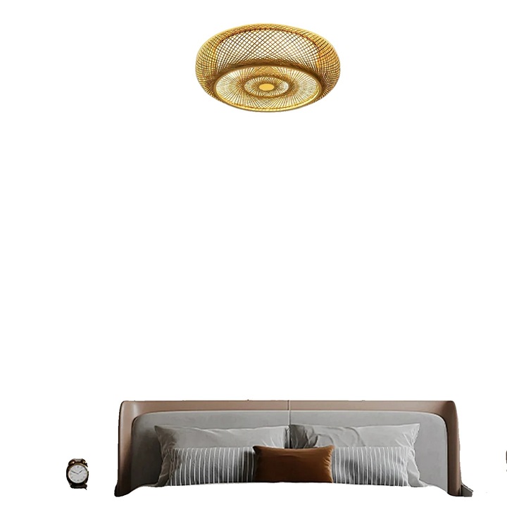 Aplica din bambus impletit, design elegant, iluminare calda, maro, 40x14cm