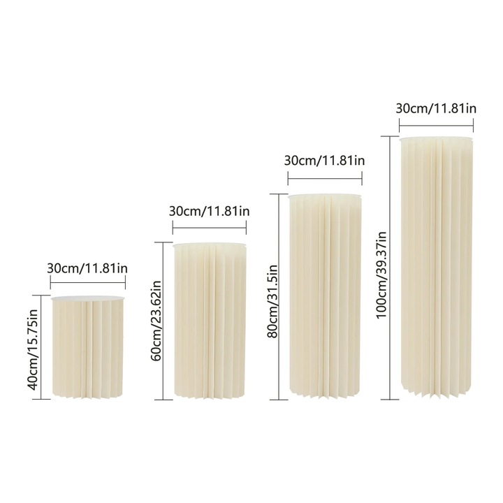 Set Vaze decorative, design modern, carton, 4 bucati, alb, capacitate 25-30 kg per suport