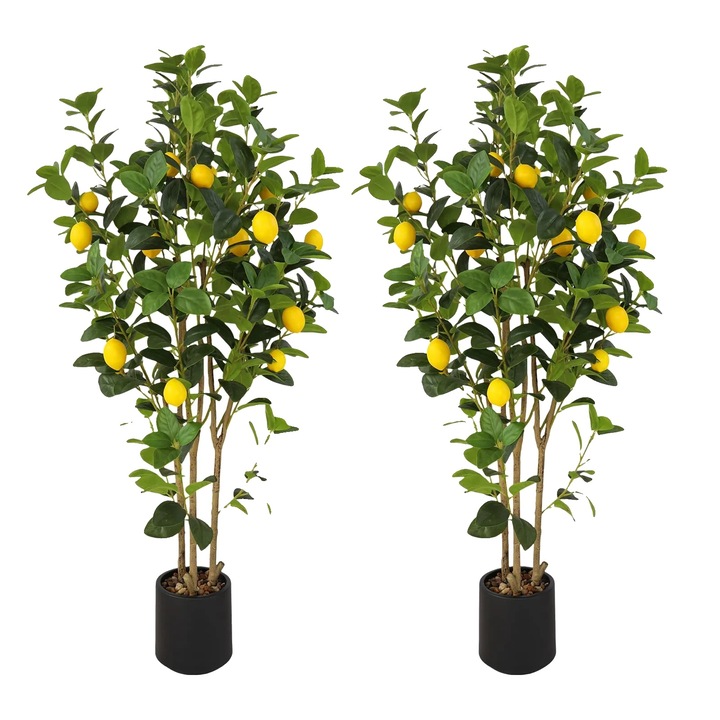 Set de 2 plante artificiale lamai, decor versatil interior-exterior, ghiveci negru