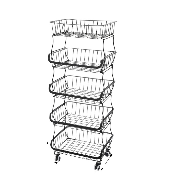 Cosuri servire, 5 niveluri, roti universale, negru, 41x29x112cm