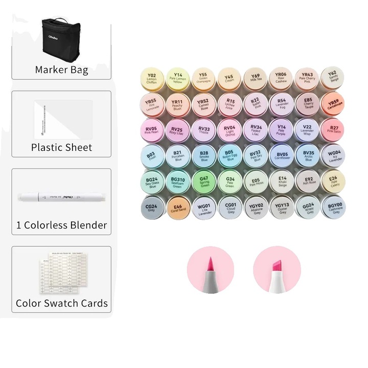 Filctollak, 48 pasztell szín, kettős hegyű kialakítás, készlet tokkal