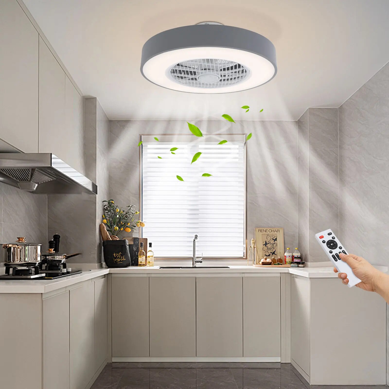 Ventilator de tavan cu lumina LED, Model pentru interior, Telecomanda ...