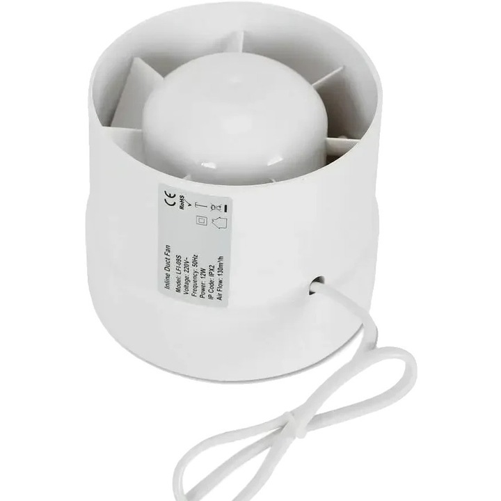 Ventilator pentru conducte, material ABS de inalta calitate, alb, 100mm