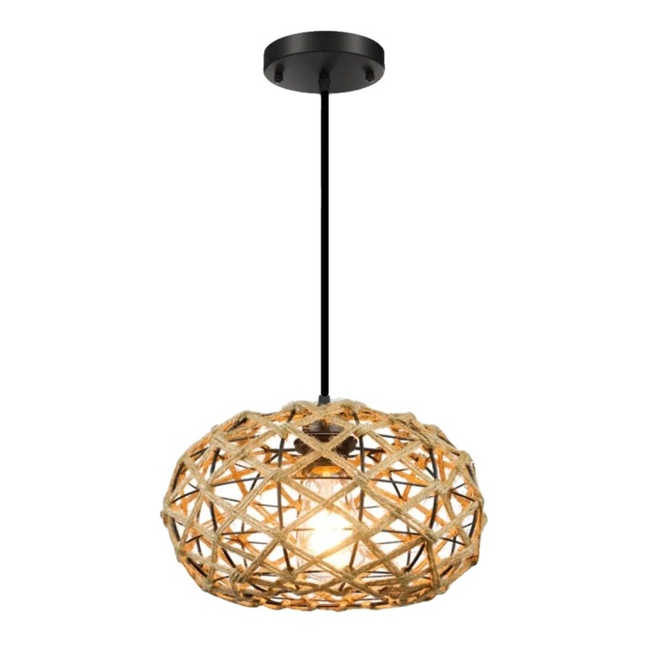 Lustra, din sfoară de cânepă, design Art Deco, iluminare caldă, suspendată, E27